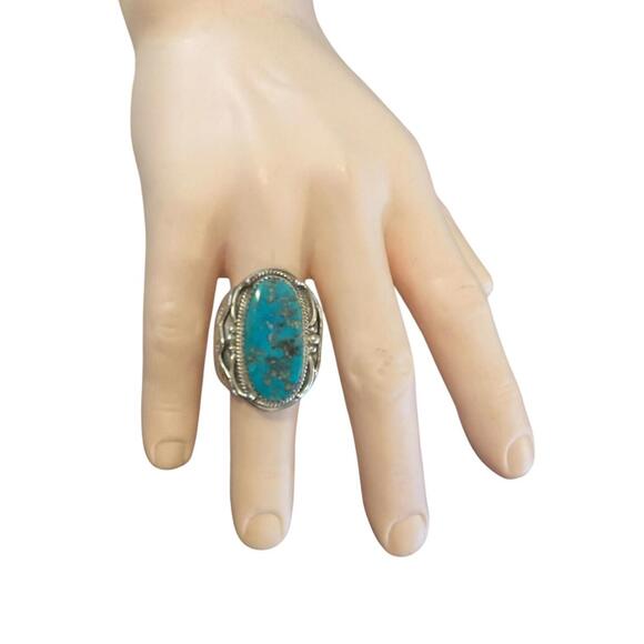 Native American Navajo Richard Begay Sterling Silver Turquoise Ring 10.25 - Picture 12 of 14